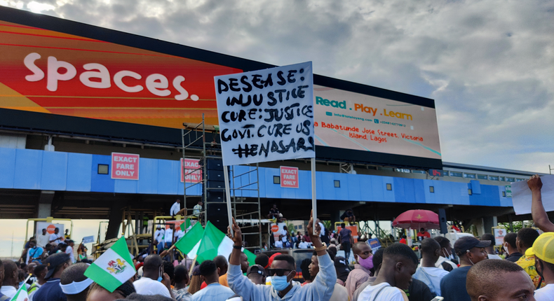 #EndSARS protesters at the Lekki Toll Gate, Lagos