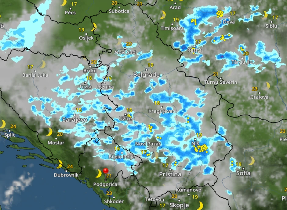 Kretanje kiše u ponoć