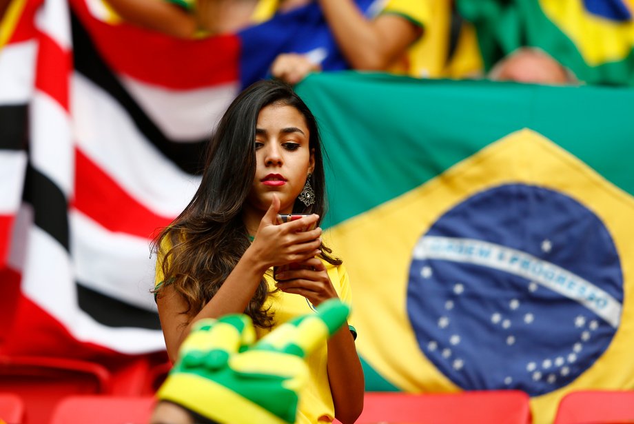 A Brazil fan before the 2014 World Cup Group A soccer match between Cameroon and Brazil at the Brasilia national stadium.