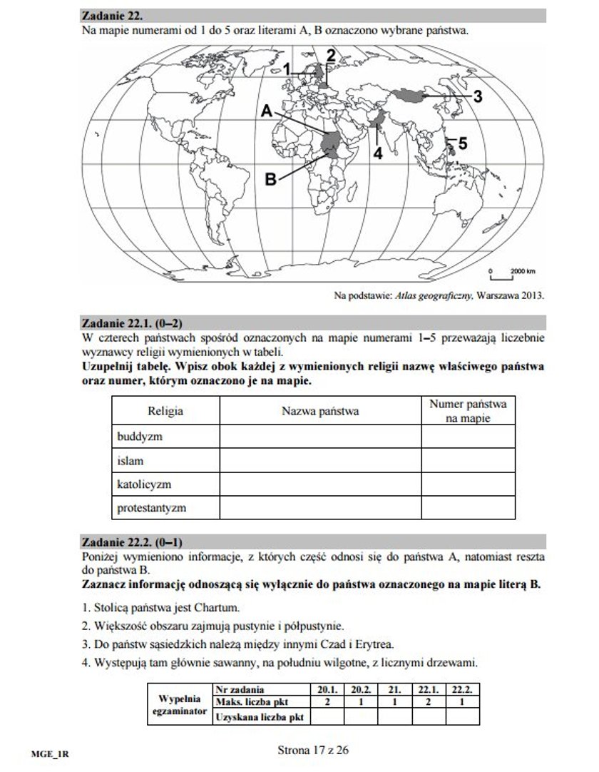 Arkusz egzaminacyjny - geografia na poziomie rozszerzonym