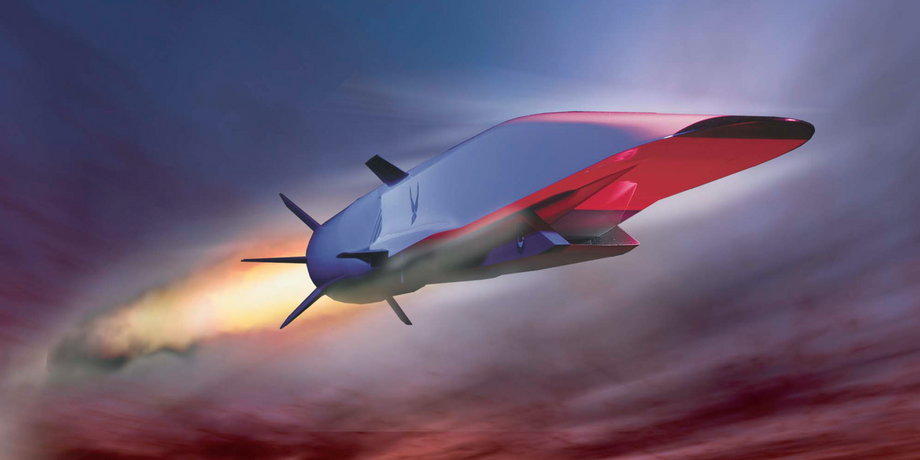 An artist's concept of an X-51A hypersonic aircraft during flight.
