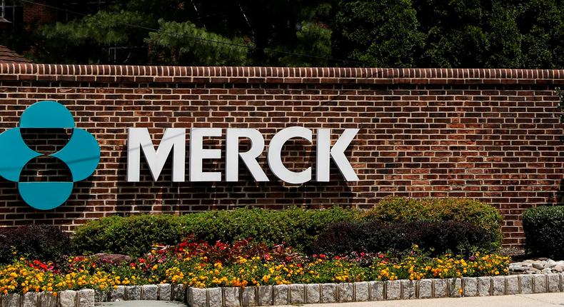 The Merck logo is seen at a gate to the Merck & Co campus in Linden, New Jersey