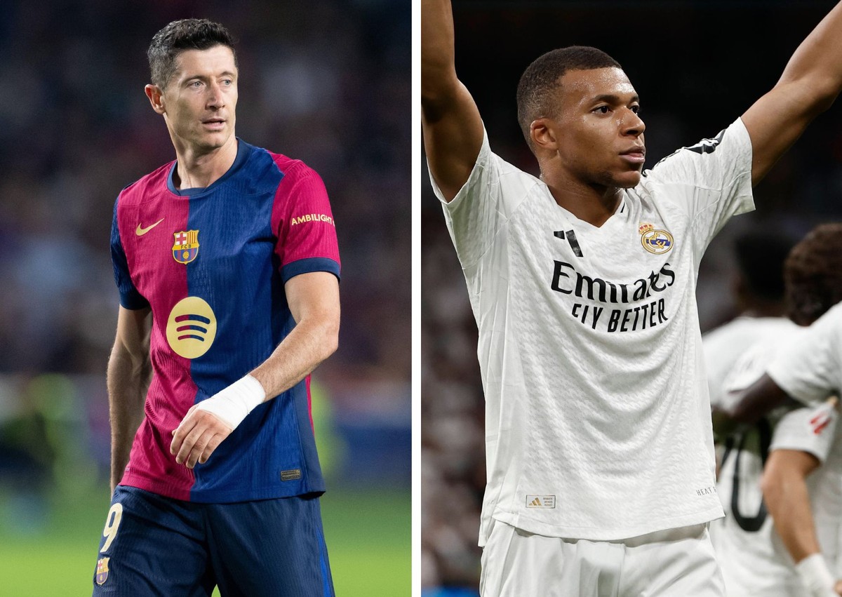 Real Madryt – FC Barcelona. Gdzie oglądać El Clasico? Transmisja TV i online live stream. Na zdjęciu Robert Lewandowski i Kylian Mbappé