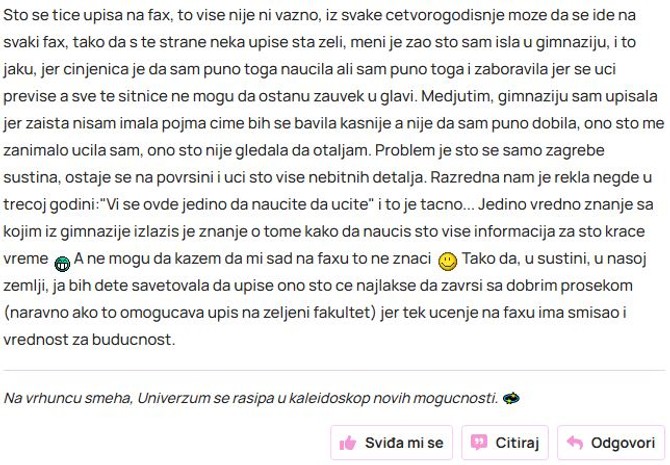 U gimnaziji deca nauče kako bi trebalo da uče