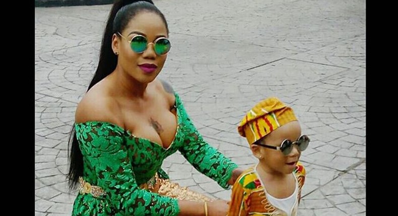 Toyin Lawani and her 1yr old son, stepping out for a wedding ceremony on Sunday