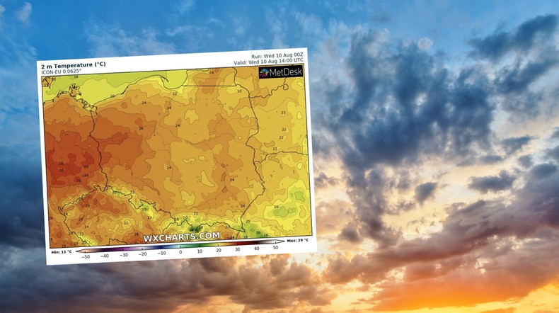 Środa niemal wszędzie będzie pogodna i ciepła (mapa: wxcharts.com)