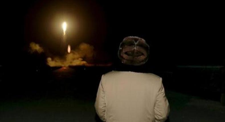 North Korean leader Kim Jong Un watches the ballistic rocket launch drill of the Strategic Force of the Korean Peoples Army (KPA) at an unknown location, in this undated file photo released by North Koreas Korean Central News Agency (KCNA) in Pyongyang on March 11, 2016.