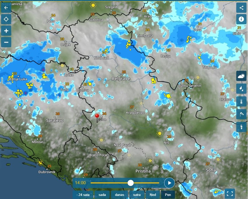 Radar za ponedeljak u 14 sati