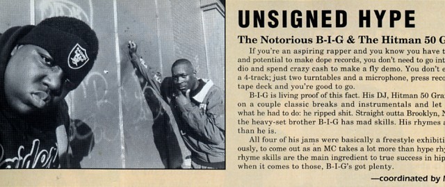 Notorious B.I.G in the Unsigned Hype section of THE SOURCE in March 1992, ISSUE #30 (THE SOURCE) 
