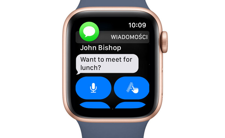 Użytkownicy iPhone’a za pomocą Apple Watch mogą pisać nowe wiadomości i odpowiadać na przychodzące, również je dyktując