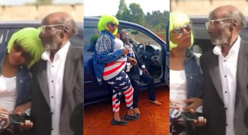 A collage image of socialite, Manzi wa Kibera and her new bae aged 66