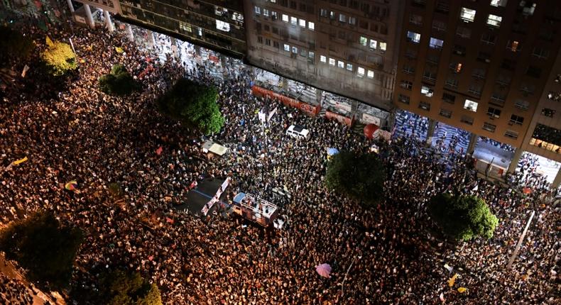 Protesters take to the streets in Rio de Janeiro as part of a nationwide strike by universities and schools in 'defense of education' following a raft of budget cuts announced by President Jair Bolsonaro's government