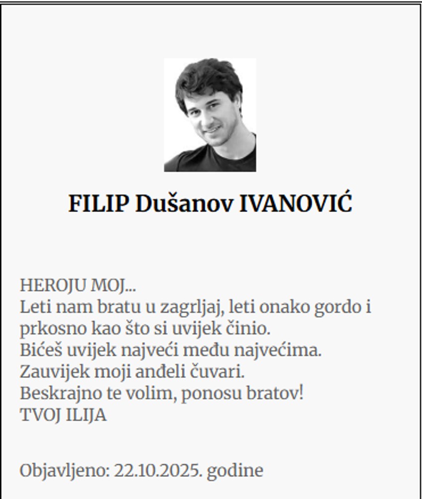 Čitulja brata Ilije
