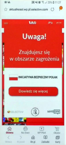 Przykładowy komunikat wyświetlany na ekranie smartfona.