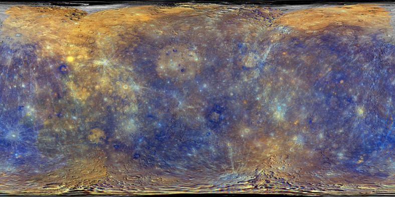 Merkury - mapa planety ze wzbogaconą kolorystyką