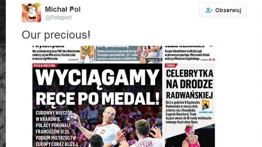 Dziennikarz Sportowy Przeglądu Sportowego Michał Pol pogratulował szczypiornistom