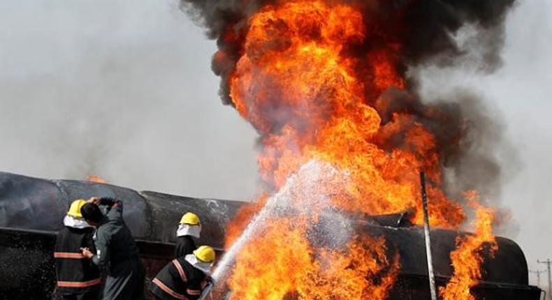 File image of a fuel tanker on fire