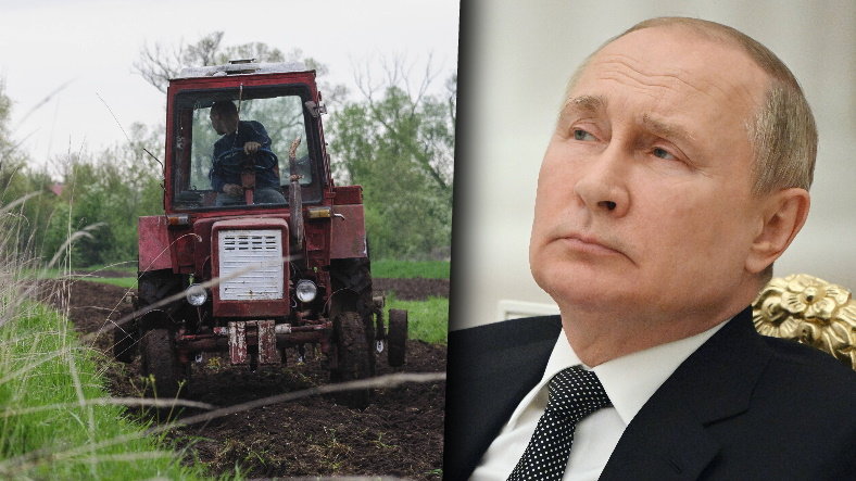 Na zdjęciu: ukraiński rolnik w okolicy Lwowa i prezydent Rosji Władimir Putin