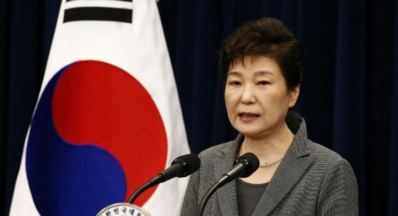 South Korean President Park Geun-Hye addresses the nation from the presidential Blue House in Seoul on November 29, 2016