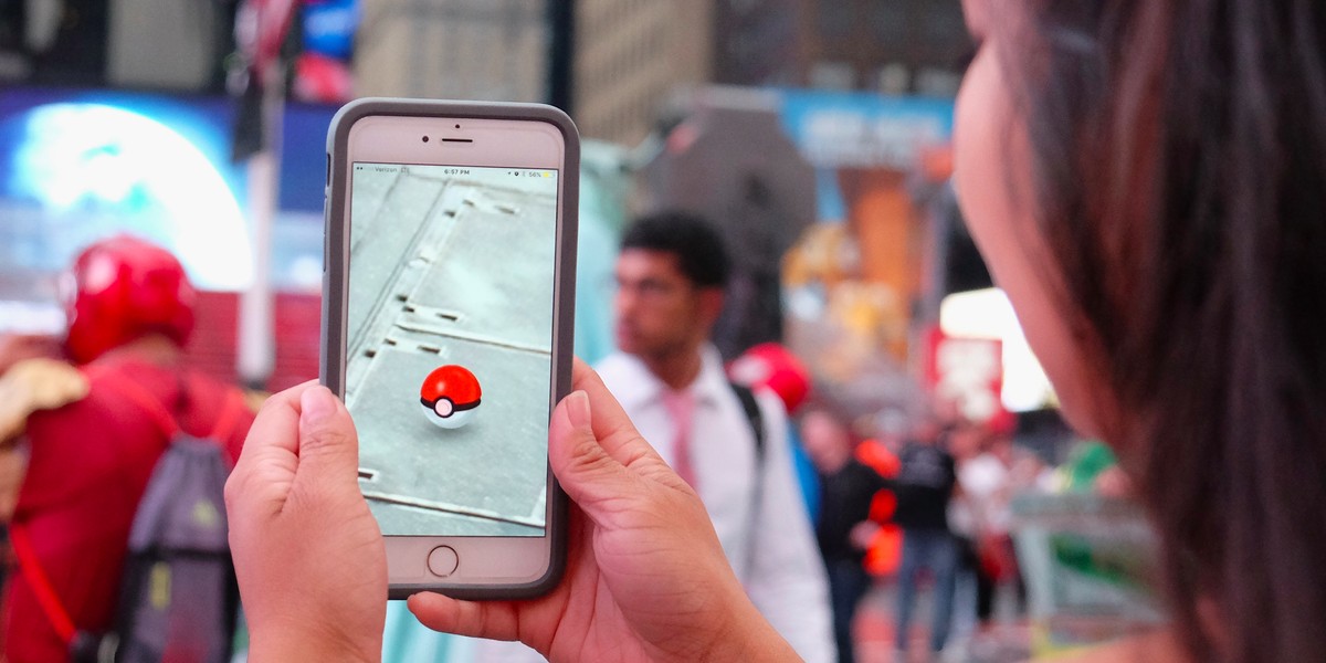 A "Pokémon GO" player in New York City's Times Square.