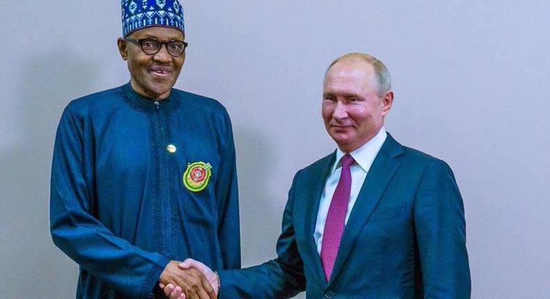 President Buhari and Russian President, Vladimir Putin at the ongoing Russia-Africa summit