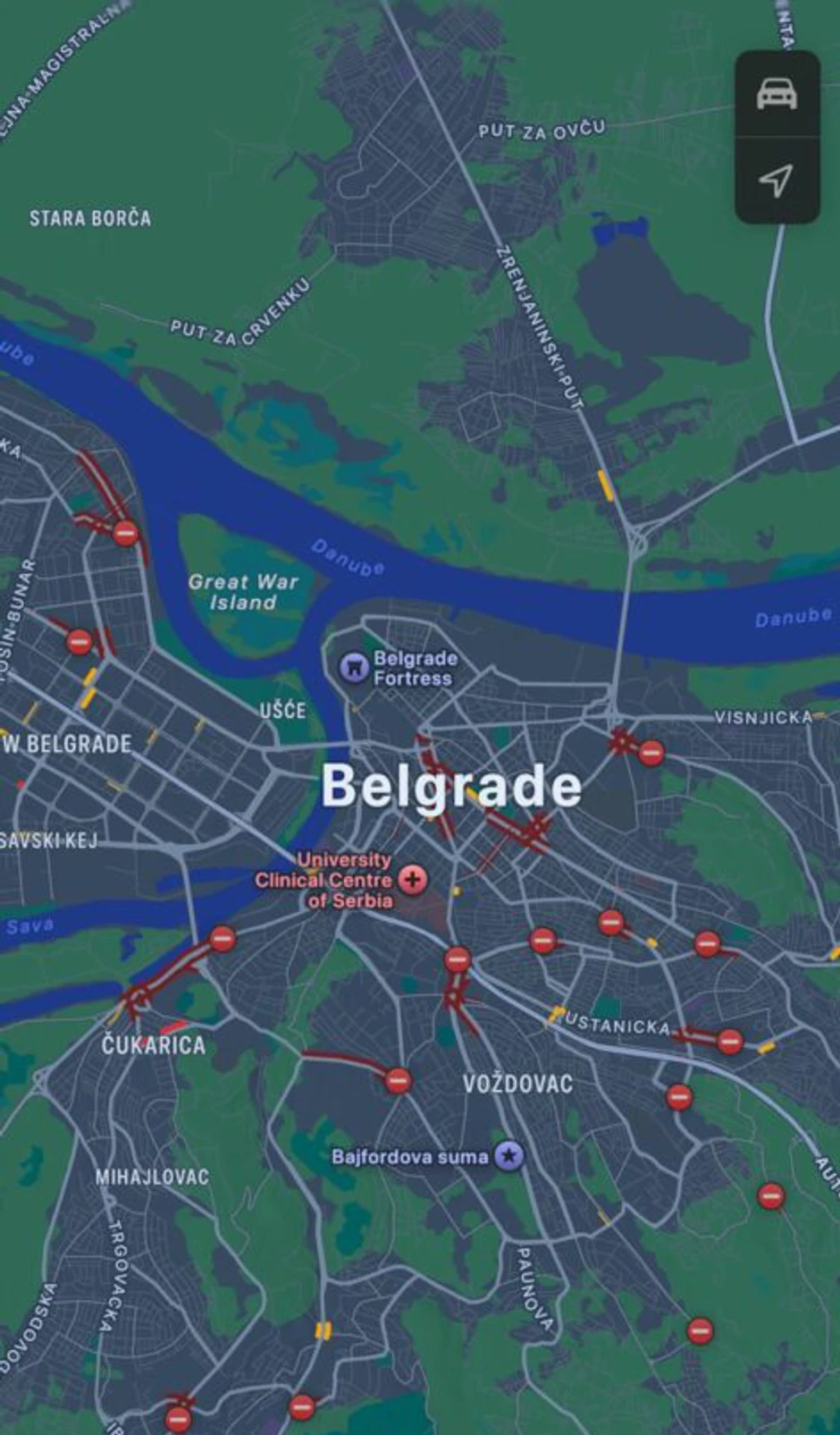 Beograd  mapa blokada