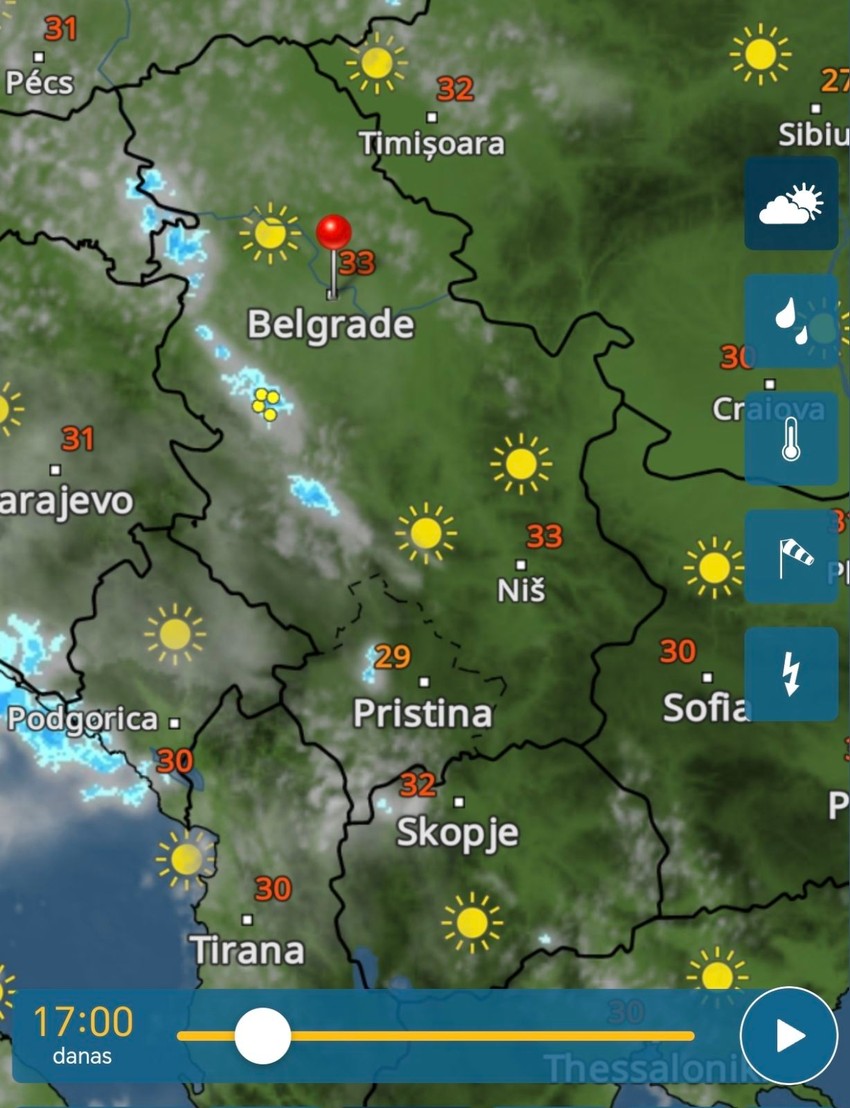 Radarski snimci nevremena danas u Srbiji