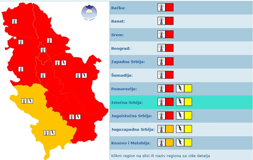 Meteoalarm za utorak