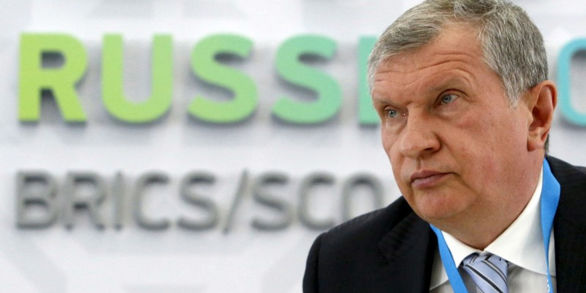 Rosneft CEO Igor Sechin at a briefing dedicated to the signing of a contract between Rosneft and Essar Oil Ltd.