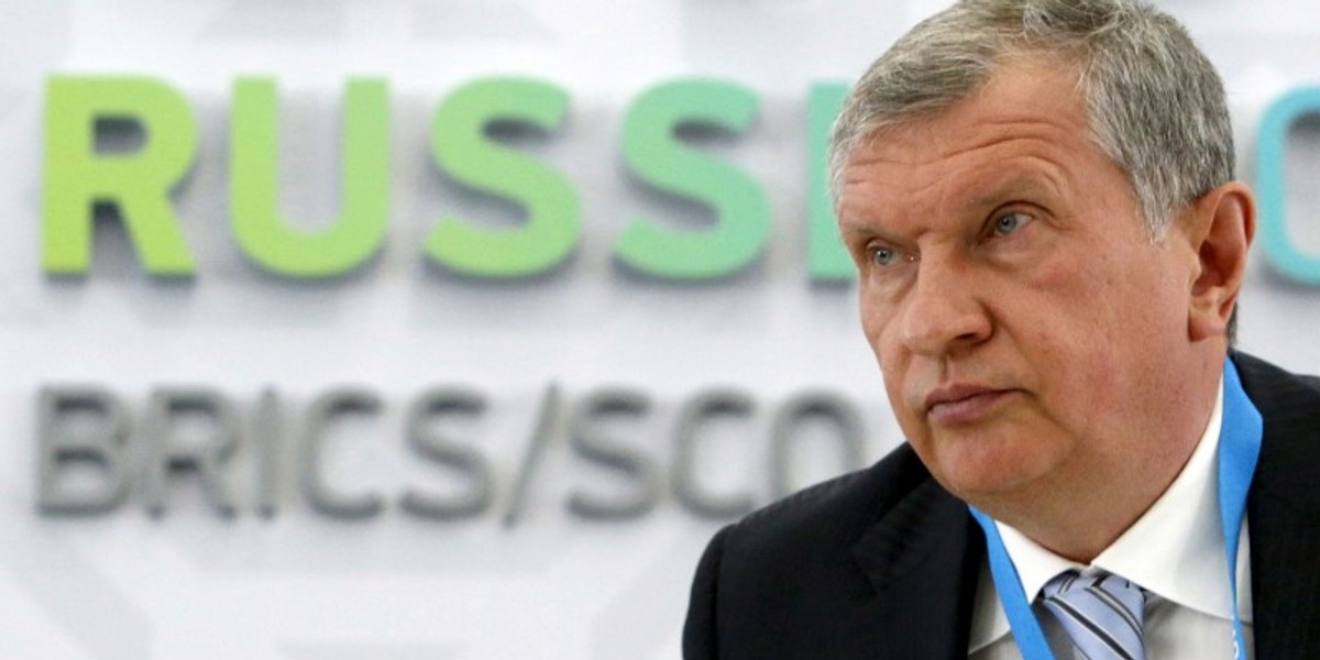 Rosneft CEO Igor Sechin at a briefing dedicated to the signing of a contract between Rosneft and Essar Oil Ltd.