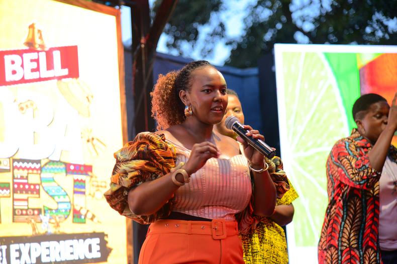 The Bell Lager Brand Manager, Lillian Kansiime at the Bell Obafest 2024 launch at Roza Dymez