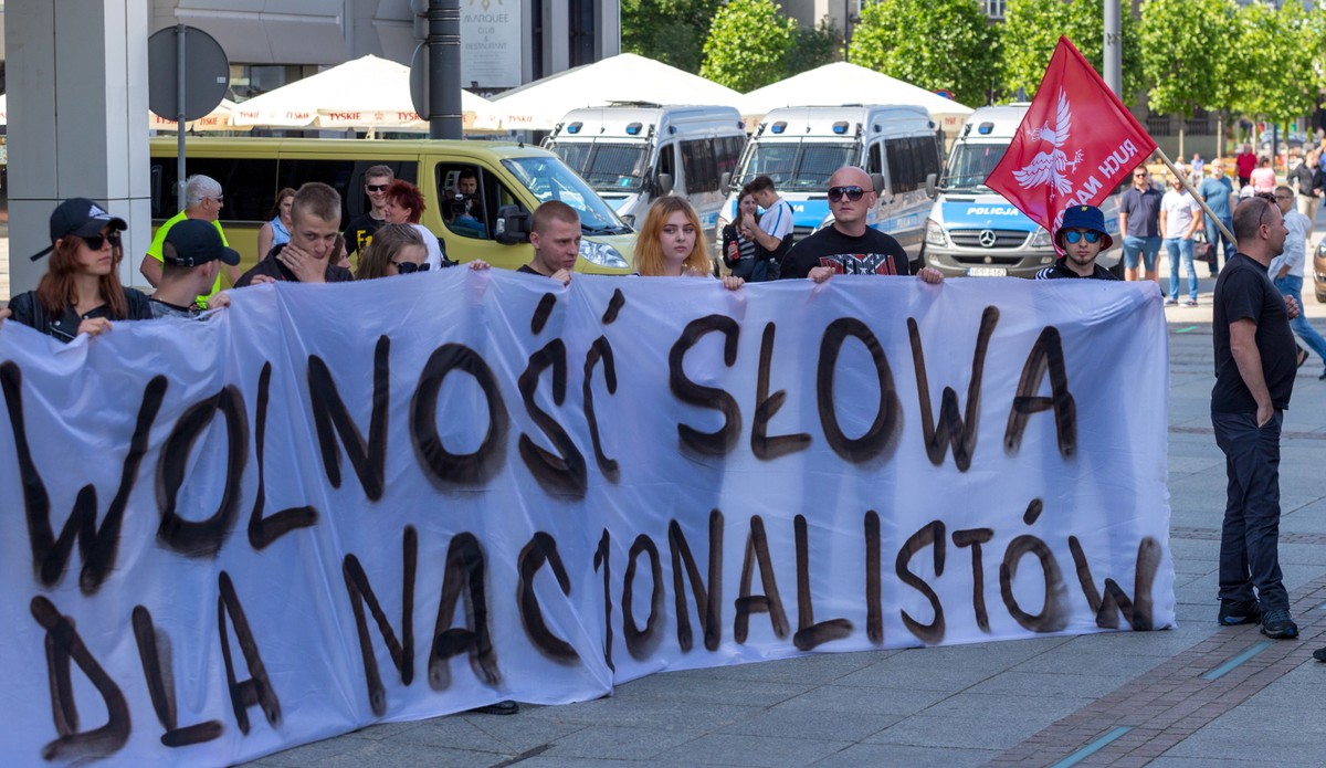 Manifestacja członków Młodzieży Wszechpolskiej i Obozu Narodowo-Radykalnego w Katowicach