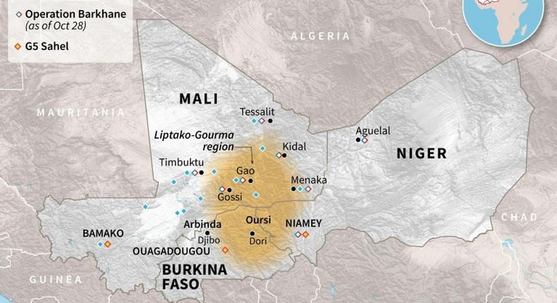 Carte du Mali, du Niger et du Burkina Faso, localisant la région des trois frontières où les attaques djihadistes se sont intensifiées.