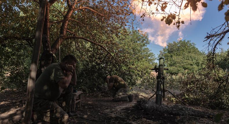 Ukrainian mortar unit firing in the direction of Toretsk, Ukraine, on August 18, 2024.Diego Herrera Carcedo/Anadolu via Getty Images