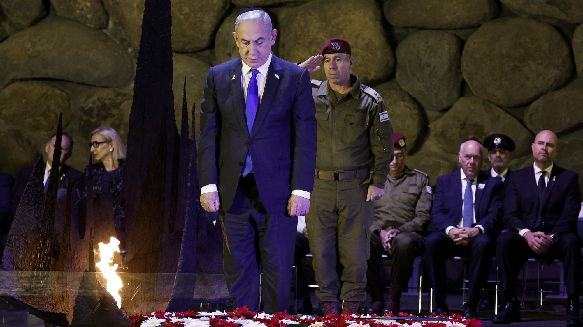 Izraelský premiér Benjamin Netanjahu počas Dňa pamiatky obetí holokaustu 6. mája 2024.