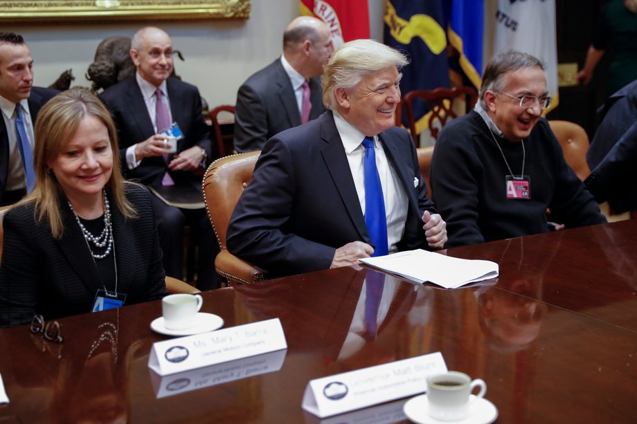 GM CEO Mary Barra, with President Donald Trump and FCA CEO Sergio Marchionne.