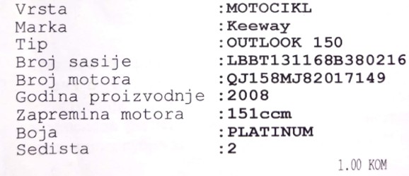 Deo računa na kome je navedeno pri kupovini da je boja 
