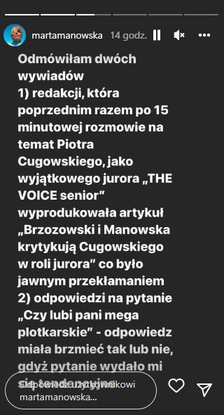 Marta Manowska wydała oświadczenie