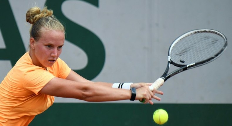 Richel Hogenkamp in action during her French Open match against Jelena Jankovic on May 29, 2017