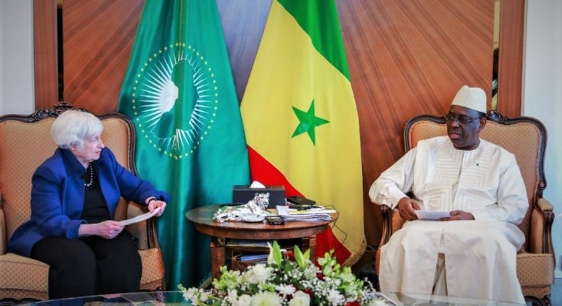 Senegal's President Macky Sall and US Treasury Secretary Janet Yellen