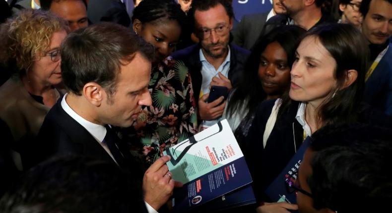 French President Emmanuel Macron, left, at the Vivatech technology fair in Paris on Thursday.