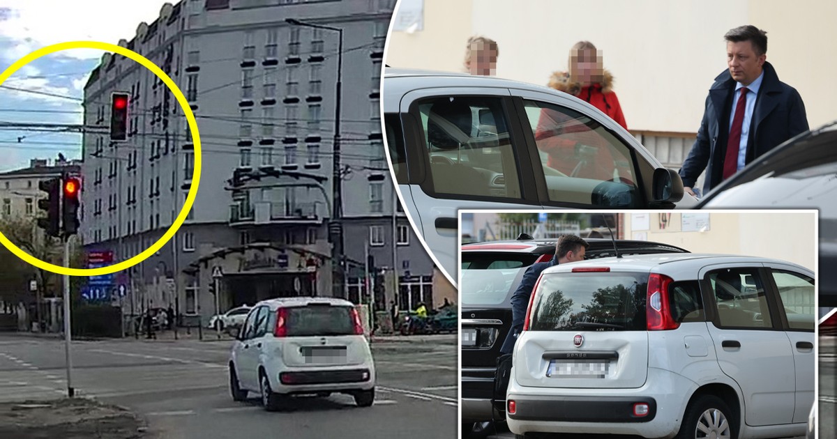 Biały fiat przeciął skrzyżowanie na czerwonym. Za kierownicą znany europoseł