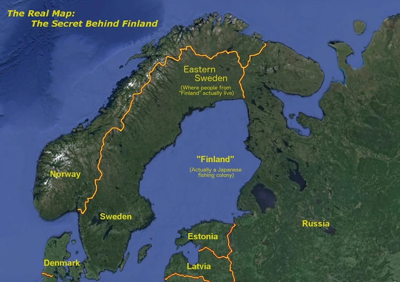 "Prawdziwa" mapa Skandynawii według teorii spiskowej