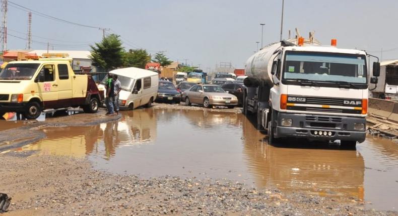 Wharf road, Apapa on bad condition.