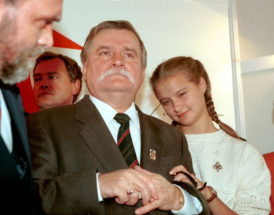Lech Wałęsa z córką Magdą w 1995 r.
