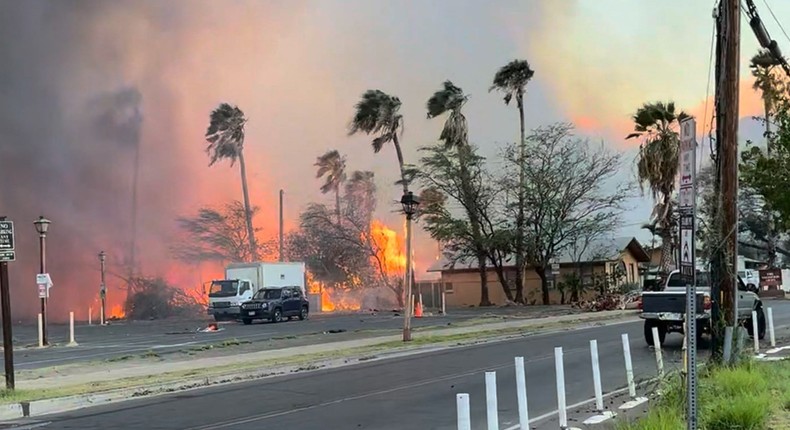 Smoke and flames rise in Lahaina, Maui County, Hawaii on Aug. 8.Jeff Melichar/TMX/via REUTERS