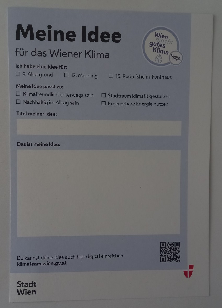 Na ovakvim karticama građani Beča mogu da napišu jednu ili više ideja za njihov komšiluk a koje imaju ekološku komponentu
