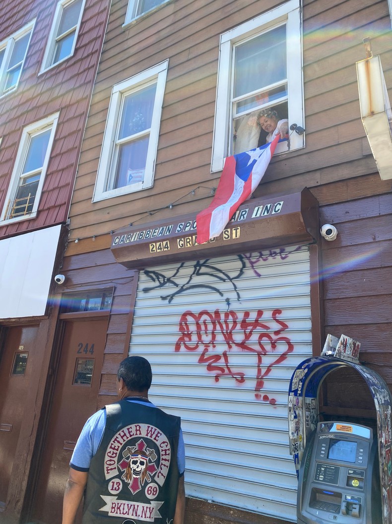 Toita hangs a Puerto Rican flag from the apartment she lives in above her club.Barbara Corbellini Duarte / Business Insider