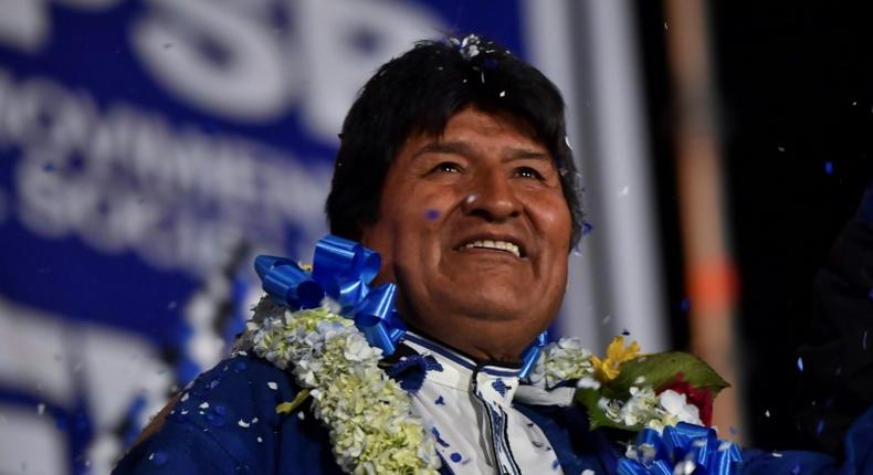 Bolivian President Evo Morales gestures during a political rally in El Alto, Bolivia, on October 16, 2019 ahead of the upcoming election