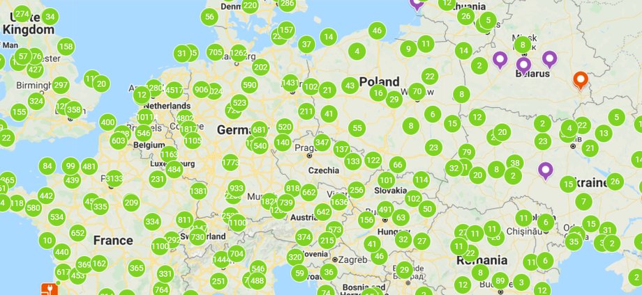 Liczba stacji ładowania w Europie. Źródło: chargemap.com